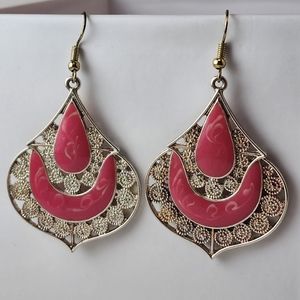 Pink Enamel Boho Dangle Earrings